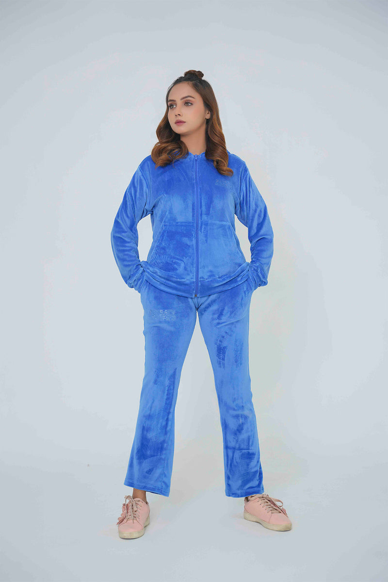 Sky Blue Velour Tracksuit Women's Velour Tracksuit Set Light Blue