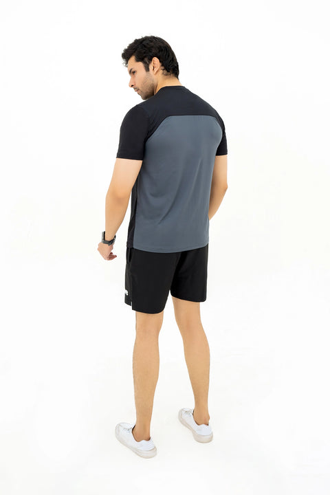 M - Mesh Lycra T-Shirt - Black Grey