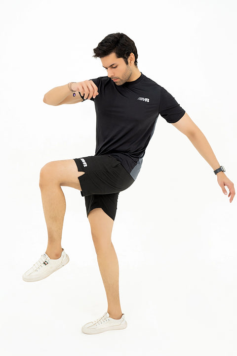 M - Mesh Lycra T-Shirt - Black Grey